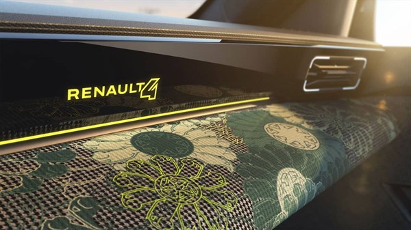 מבט מקרוב על דיפון הקונסולה בתא הנוסעים של רכב הקונספט Renault Fl4wer Power