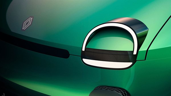 מבט מקרוב על הפנס בפגוש הקדמי של רכב קונספט רנו טוויגו חשמלי