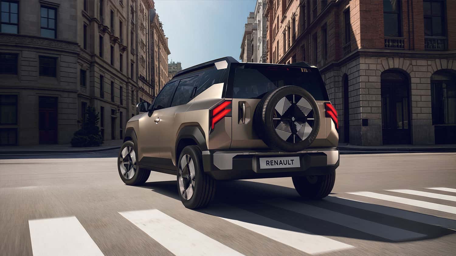 מבט מאחור על רכב קונספט Bridger החוצה צומת עירוני