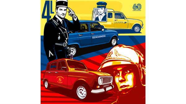 איור של האומן הצרפתי - Renault 4 - 4L Services Publics