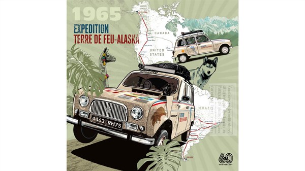 איור של האומן הצרפתי - Renault 4 - Terre de Feu - Alaska Expedition